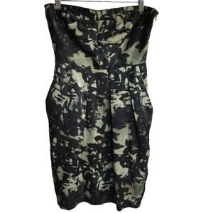 Theory Green and Black Silk Strapless Cocktail Dress size 8